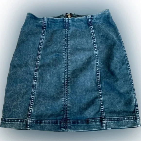 Free People Blue High Waisted Zip Back Casual Boho Cute Micro Mini Skirt size 4 - Picture 4 of 8
